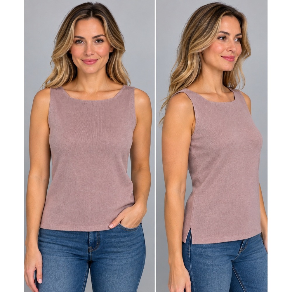 Coldwater Creek Mauve Silk Cotton Ribbed Sleeveless Knit Shell Top XL